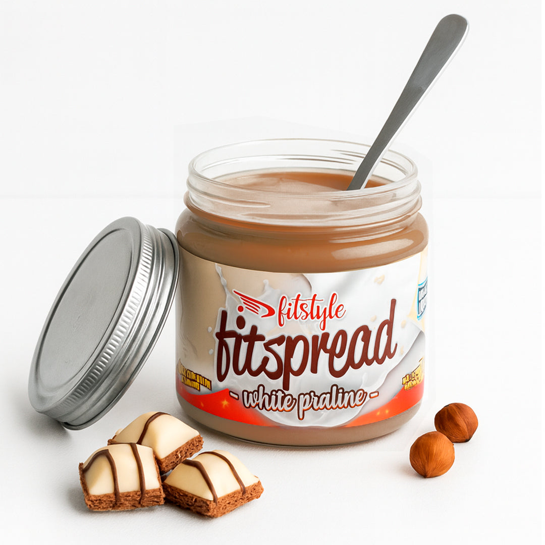 Textura con trocitos de la crema de avellana FITspread White Praline Crunchy