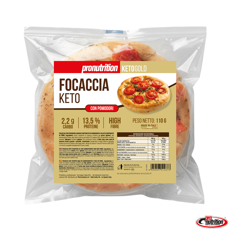 Focaccia keto de tomate. 110 gr. Pronutrition