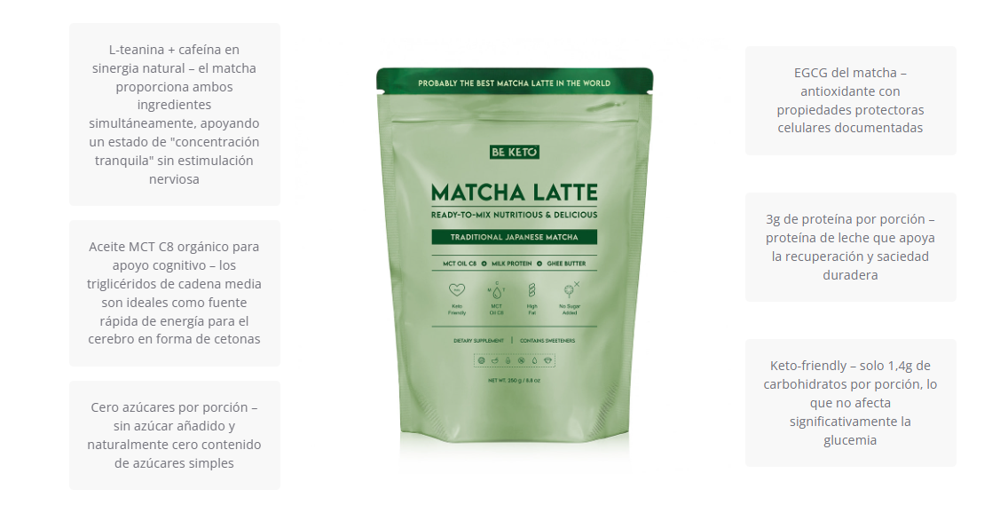 Matcha Latte Keto Premium - Té Japonés con Aceite MCT C8, Ghee y Proteína (250g) - Energía Limpia y Piel Radiante