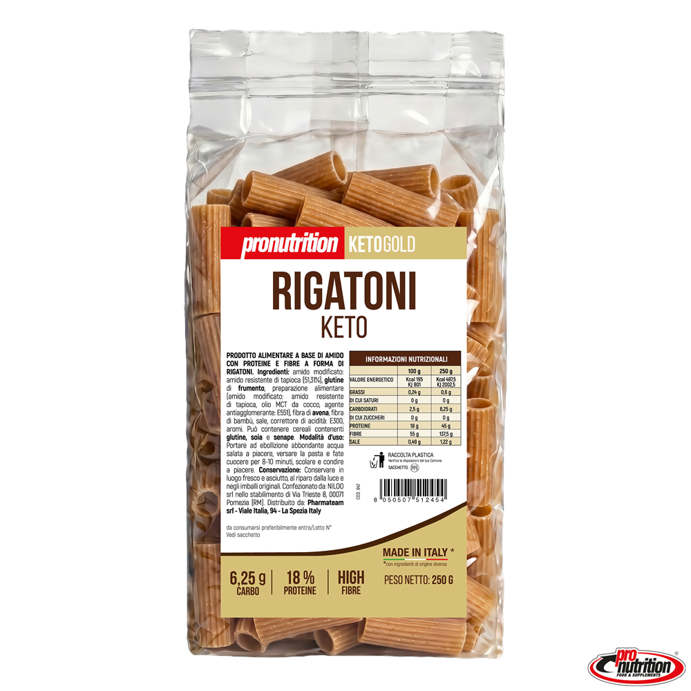 Rigatoni keto Pronutrition 250 g, envase nuevo