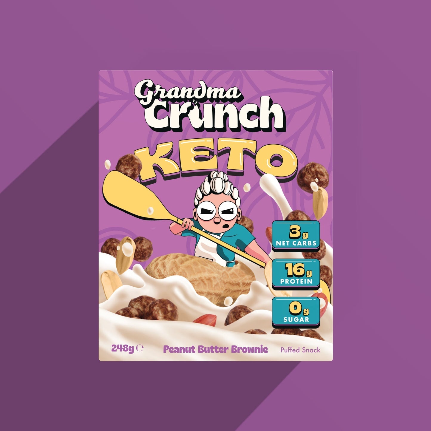 Cereales KETO sabor CACAHUETE-BROWNIE, 248 gr. Grandma crunch.