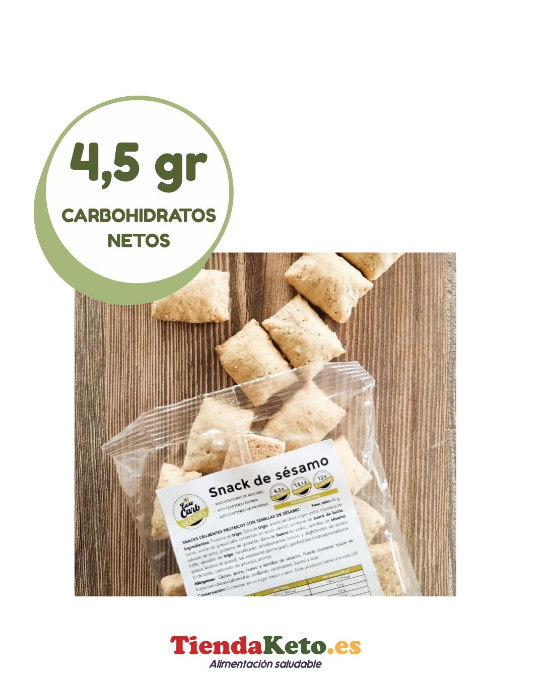 Tostaditas crujientes de sésamo. 45 gr.  Keto y altas en proteínas. Ideal para dipear. Low Carb Goodies