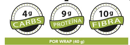 Wraps keto, altos en proteína. 4gr carbos/u. Paquete de 6 wraps